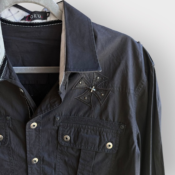 Toku men’s button up shirt with embellishment - Picture 5 of 8